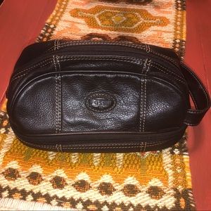 Fossil black leather toiletry bag / travel bag